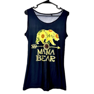 “MAMA BEAR” Sunflower Tank Top w. Knot Back Design